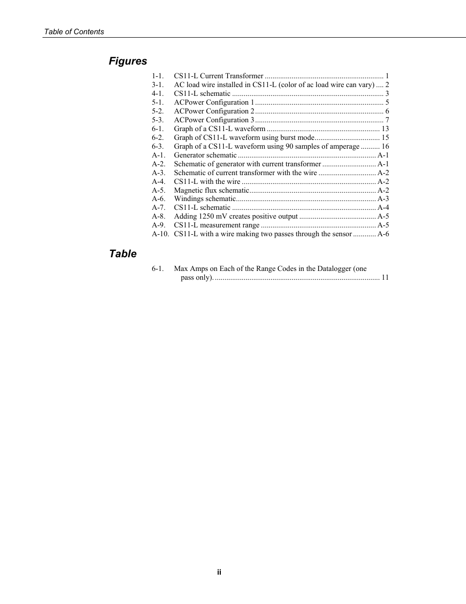 Figures, Table | Campbell Scientific CS11-L Current Transformer User Manual | Page 6 / 36