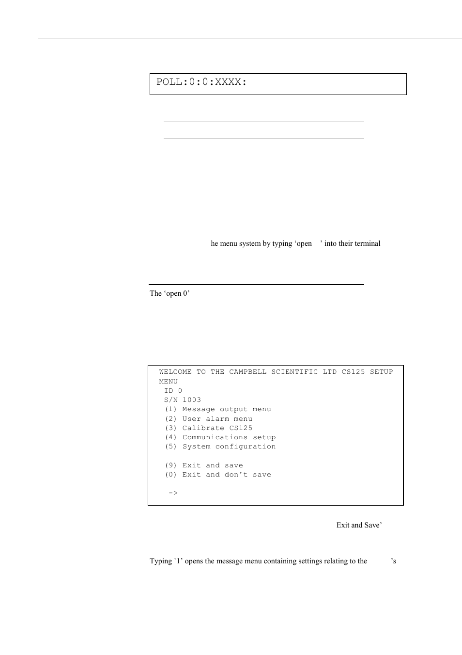 Entering the cs125 menu system | Campbell Scientific CS125 Present Weather Sensor User Manual | Page 40 / 66