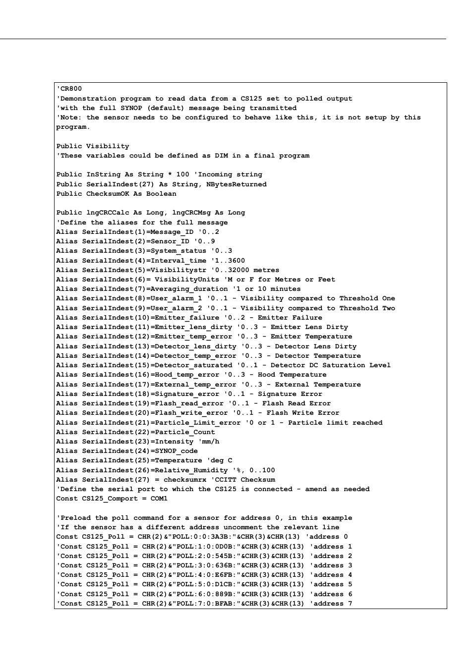 C.2 crbasic poll program | Campbell Scientific CS125 Present Weather Sensor User Manual | Page 57 / 66