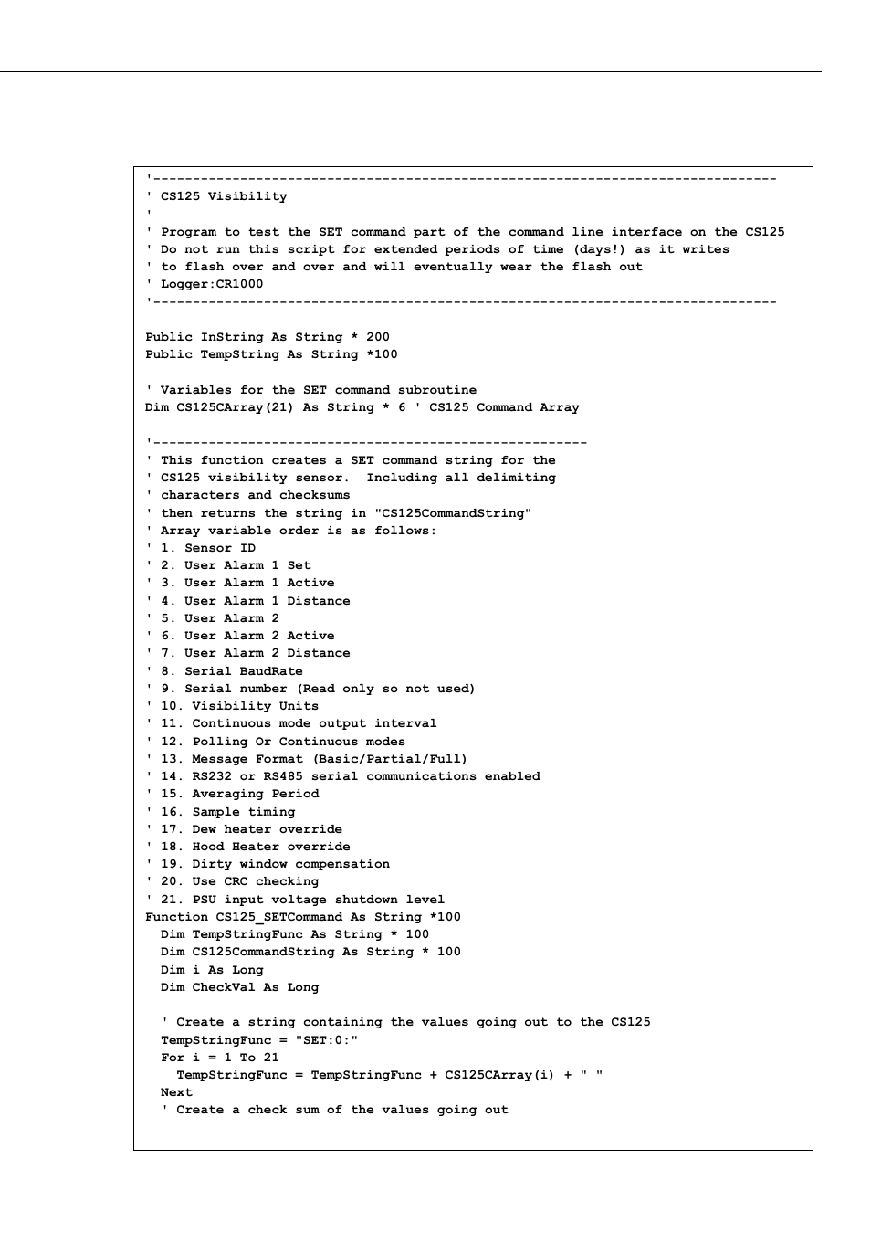 C.3 example crbasic set program | Campbell Scientific CS125 Present Weather Sensor User Manual | Page 59 / 66