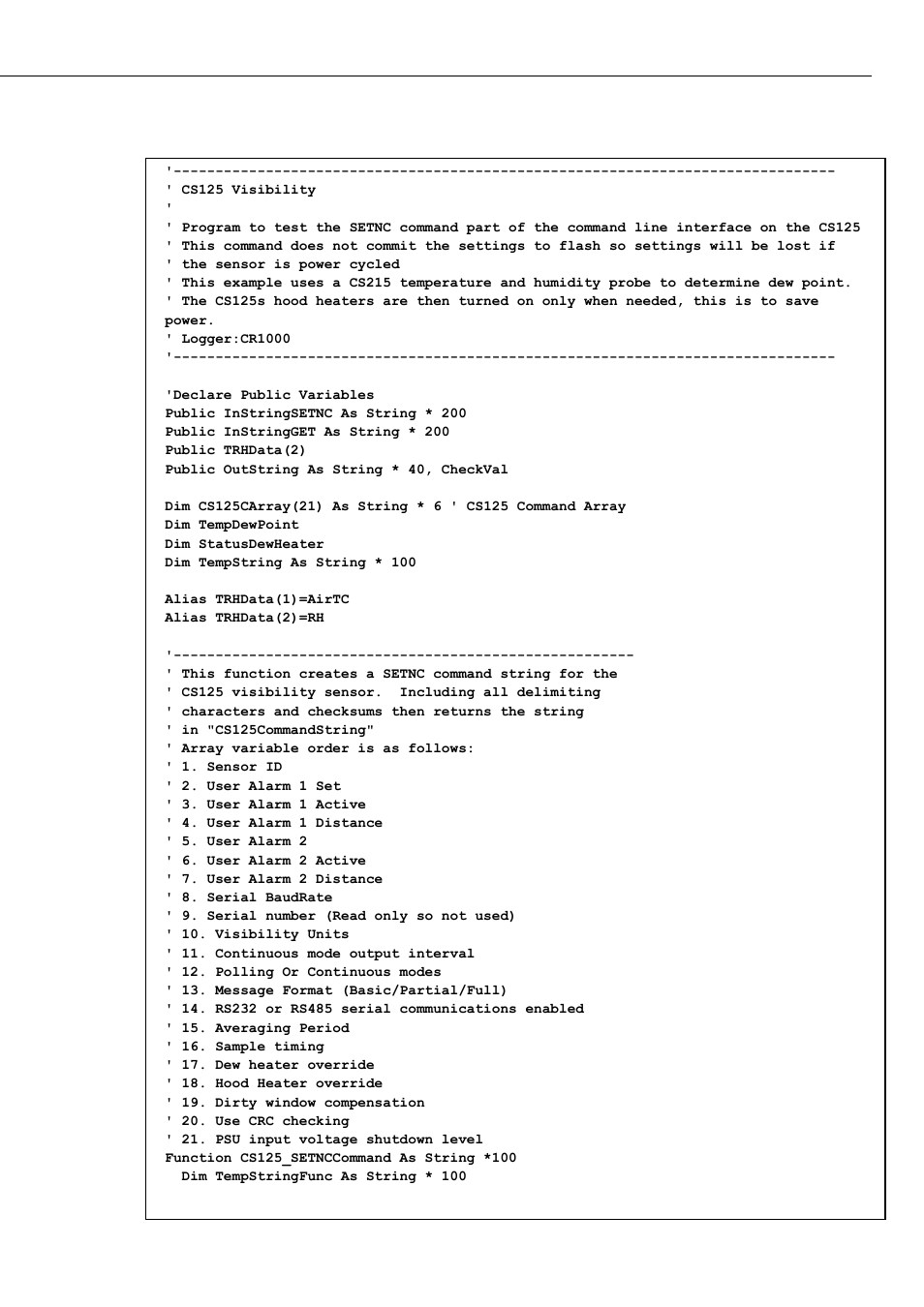 C.4 example crbasic setnc command | Campbell Scientific CS125 Present Weather Sensor User Manual | Page 61 / 66