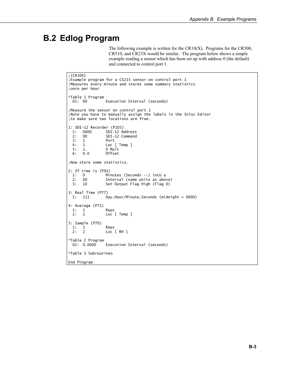 B.2 edlog program | Campbell Scientific CS215 Temperature and Relative Humidity Probe User Manual | Page 33 / 44