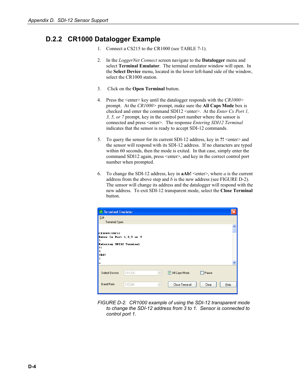 D.2.2 cr1000 datalogger example, D.2.2 | Campbell Scientific CS215 Temperature and Relative Humidity Probe User Manual | Page 40 / 44