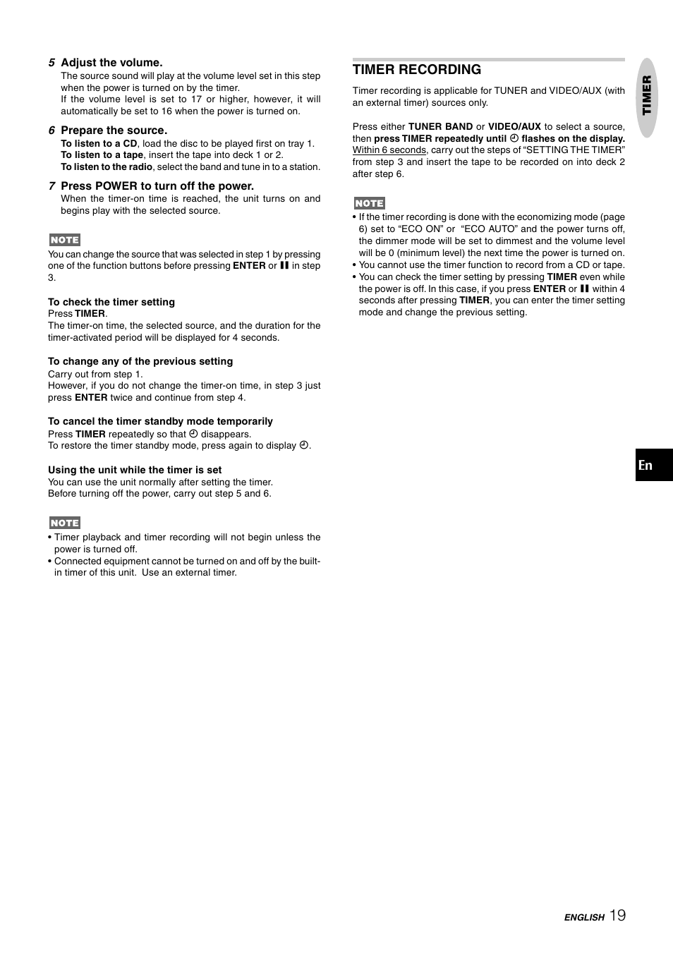 Timer recording | Aiwa CX-NAJ54 User Manual | Page 19 / 68