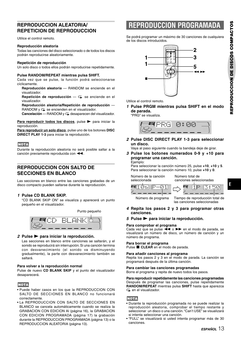 Reproduccion programada, Reproduccion con salto de secciones en blanco | Aiwa CX-NAJ54 User Manual | Page 36 / 68