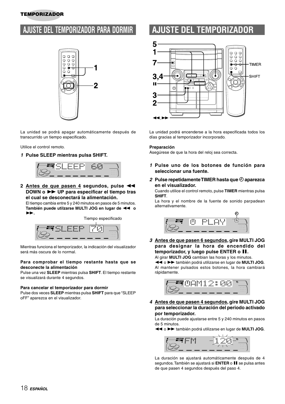 Ajuste del temporizador, Ajuste del temporizador para dormir | Aiwa CX-NAJ54 User Manual | Page 41 / 68