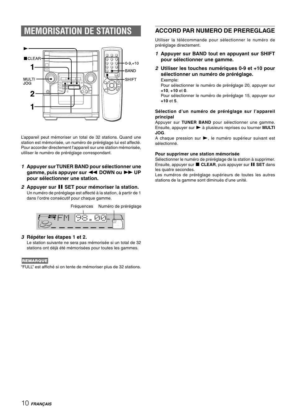 Accord par numero de prereglage | Aiwa CX-NAJ54 User Manual | Page 55 / 68