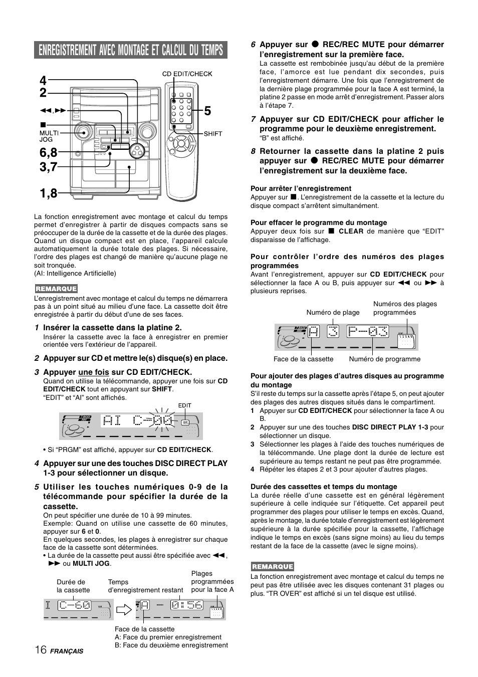 Enregistrement avec montage et calcul du temps | Aiwa CX-NAJ54 User Manual | Page 61 / 68