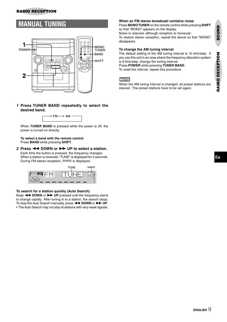 Manual tuning | Aiwa CX-NAJ54 User Manual | Page 9 / 68