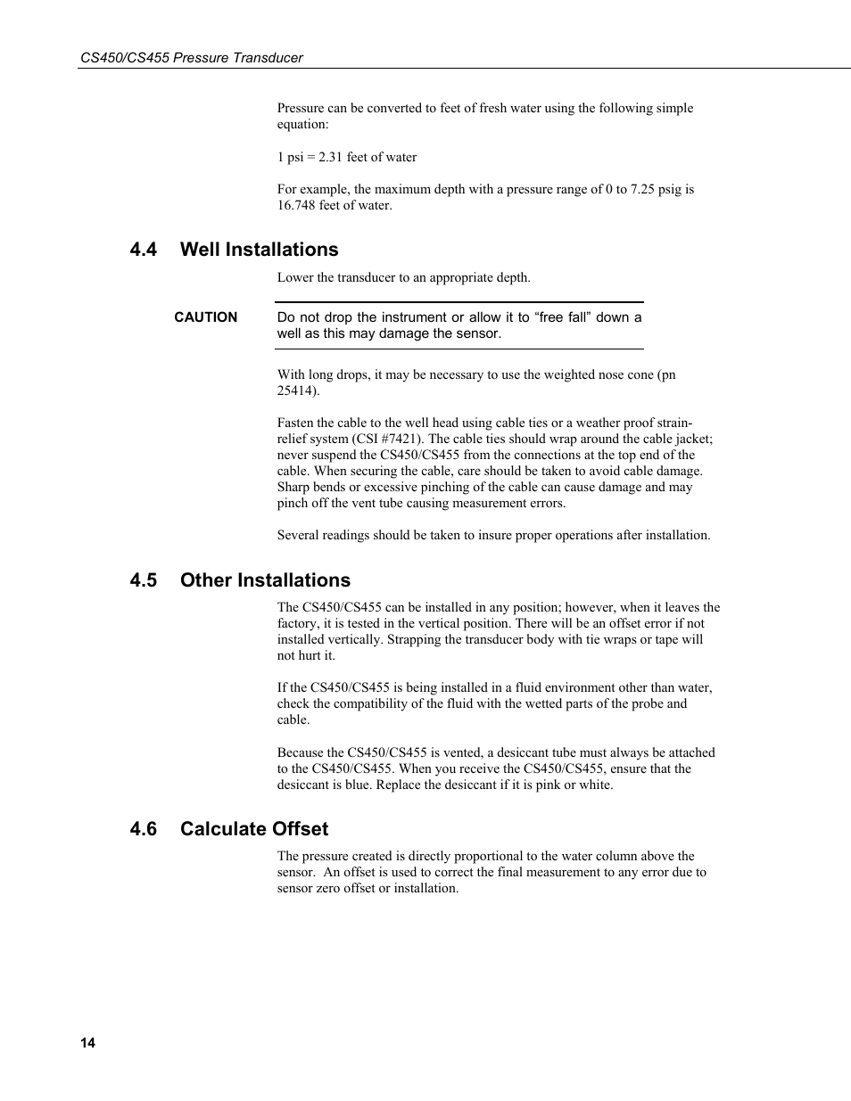 4 well installations, 5 other installations, 6 calculate offset | Well installations, Other installations, Calculate offset | Campbell Scientific CS450/CS455 Pressure Transducer User Manual | Page 20 / 34