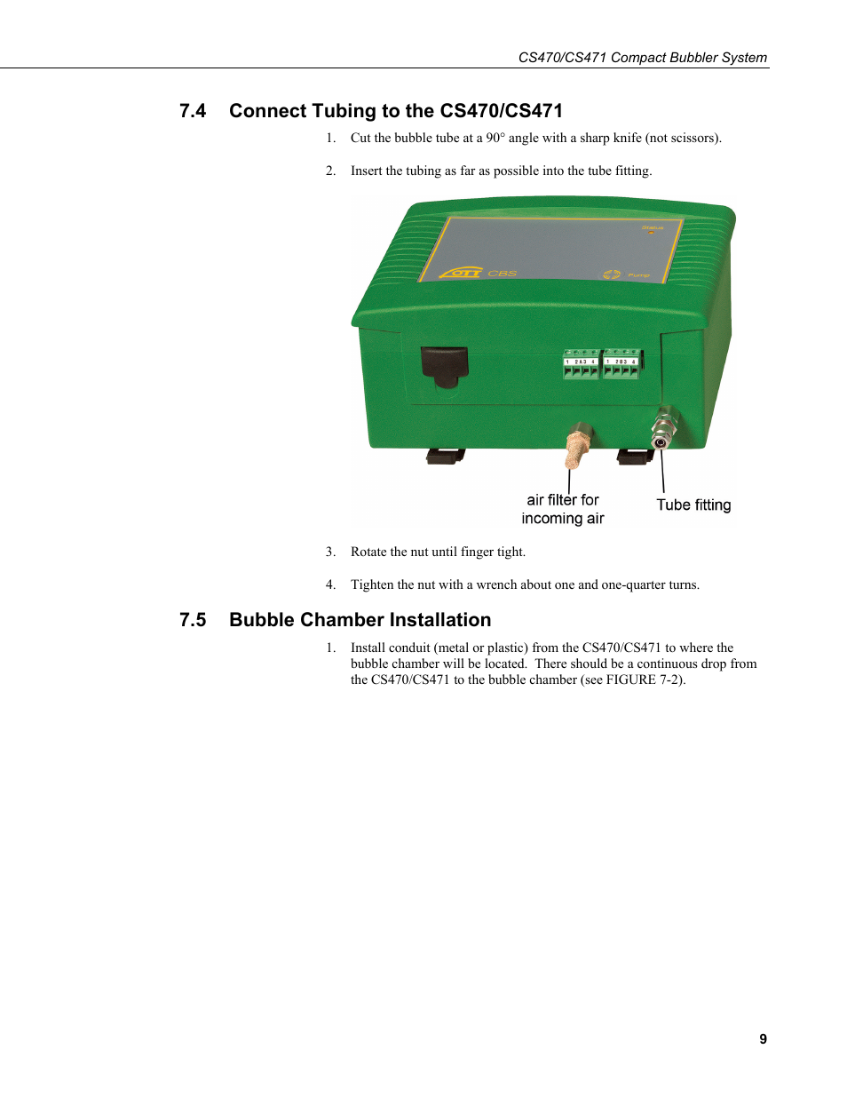 4 connect tubing to the cs470/cs471, 5 bubble chamber installation, Connect tubing to the cs470/cs471 | Bubble chamber installation | Campbell Scientific CS470/CS471 Compact Bubbler System User Manual | Page 19 / 46