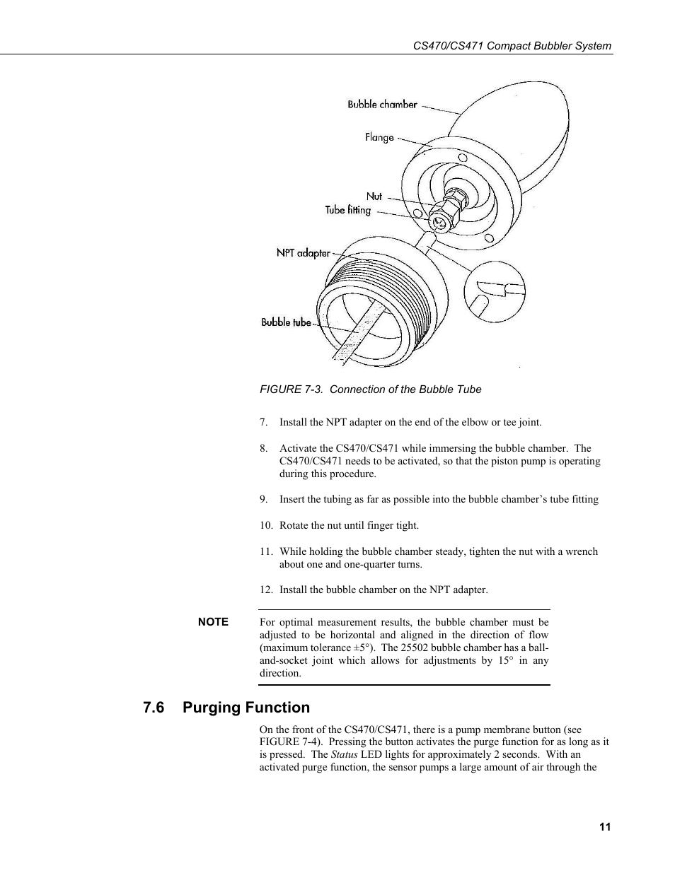 6 purging function, Purging function, 3. connection of the bubble tube | Campbell Scientific CS470/CS471 Compact Bubbler System User Manual | Page 21 / 46