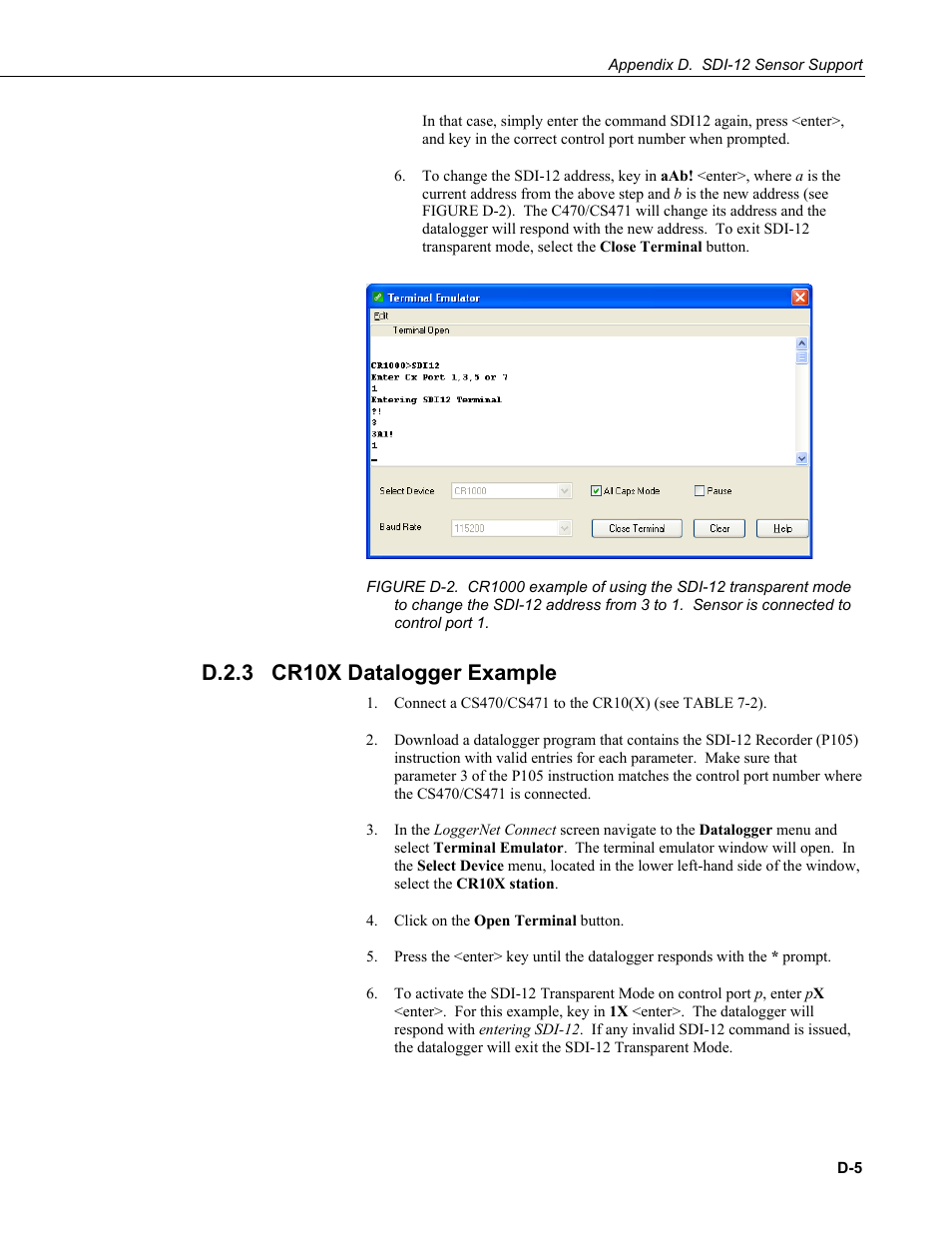 D.2.3 cr10x datalogger example, D.2.3 | Campbell Scientific CS470/CS471 Compact Bubbler System User Manual | Page 41 / 46