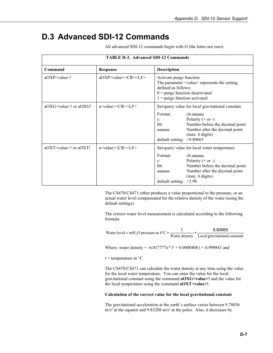 D.3 advanced sdi-12 commands | Campbell Scientific CS470/CS471 Compact Bubbler System User Manual | Page 43 / 46