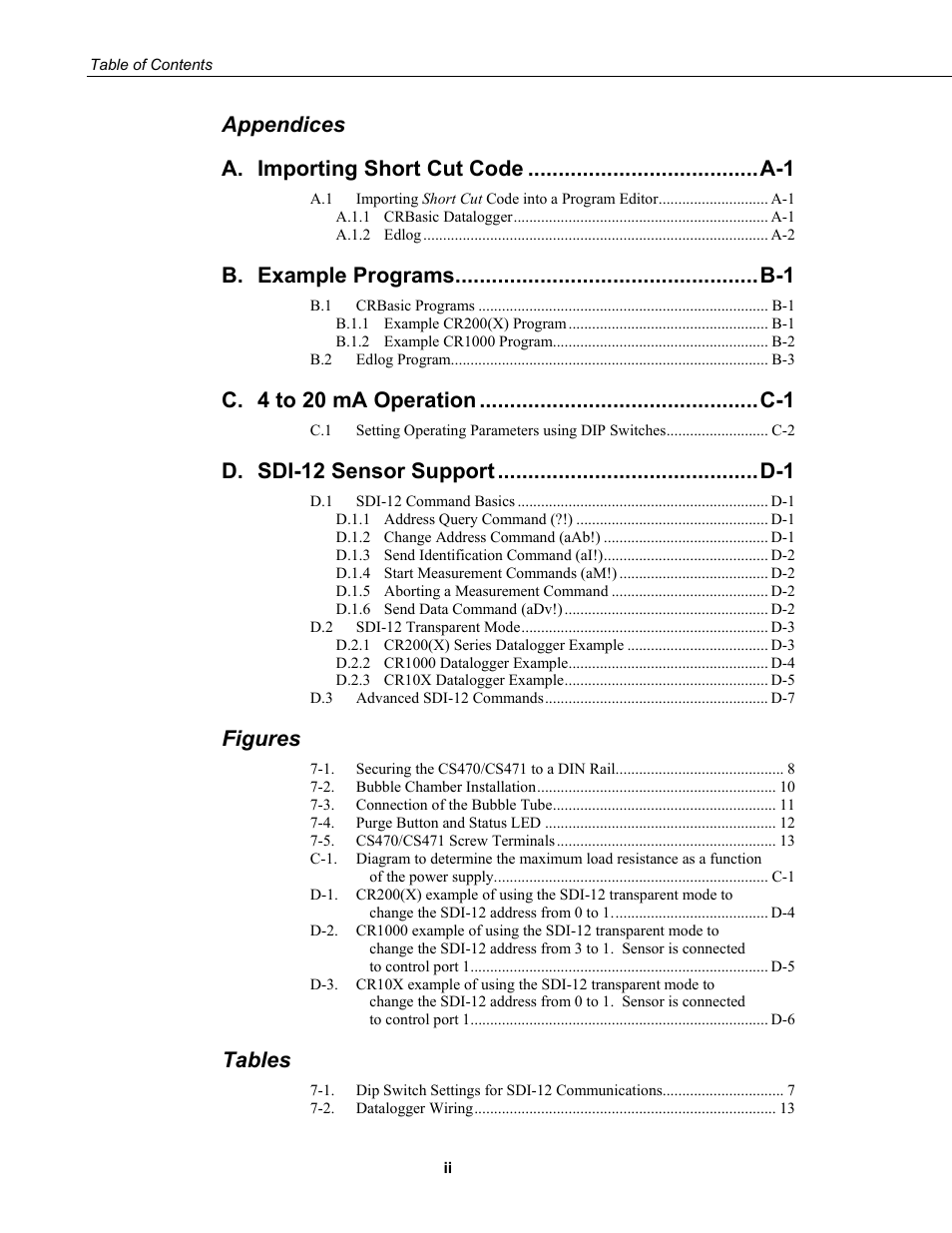 Appendices a, Figures, Tables | Campbell Scientific CS470/CS471 Compact Bubbler System User Manual | Page 8 / 46