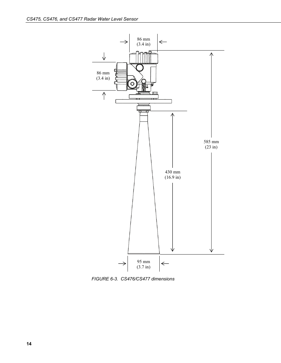 3. cs476/cs477 dimensions | Campbell Scientific CS475, CS476, and CS477 Radar Water Level Sensor User Manual | Page 22 / 54