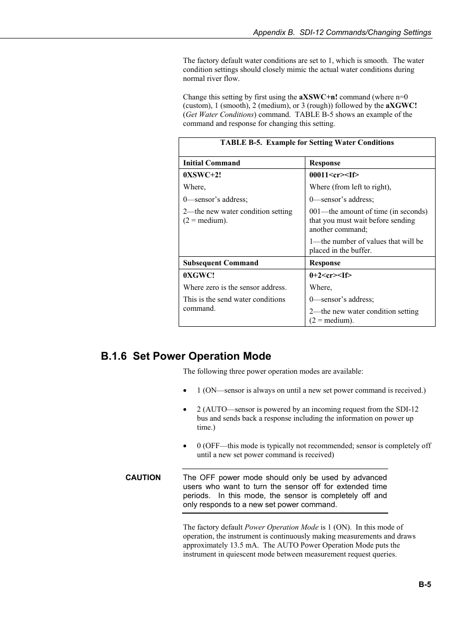 B.1.6 set power operation mode, B.1.6 set, Power | Ndix b.1.6, set power operation mode | Campbell Scientific CS475, CS476, and CS477 Radar Water Level Sensor User Manual | Page 43 / 54