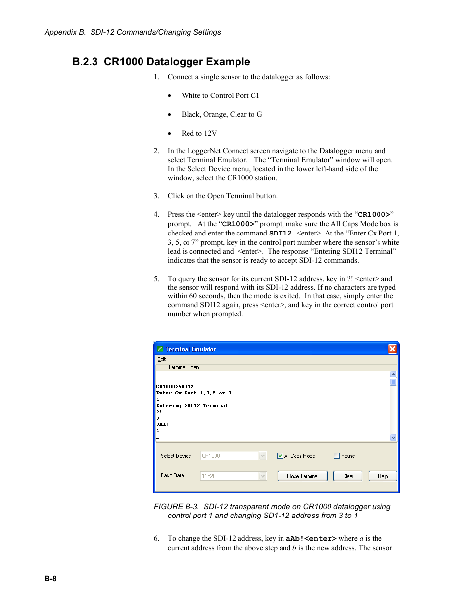 B.2.3 cr1000 datalogger example, B.2.3 cr1000 | Campbell Scientific CS475, CS476, and CS477 Radar Water Level Sensor User Manual | Page 46 / 54