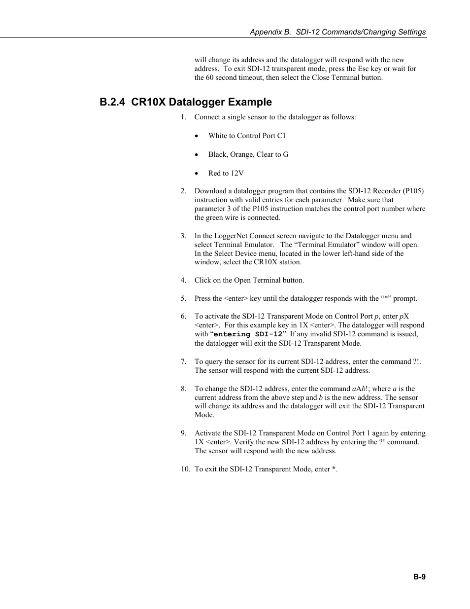 B.2.4 cr10x datalogger example, B.2.4 cr10x | Campbell Scientific CS475, CS476, and CS477 Radar Water Level Sensor User Manual | Page 47 / 54
