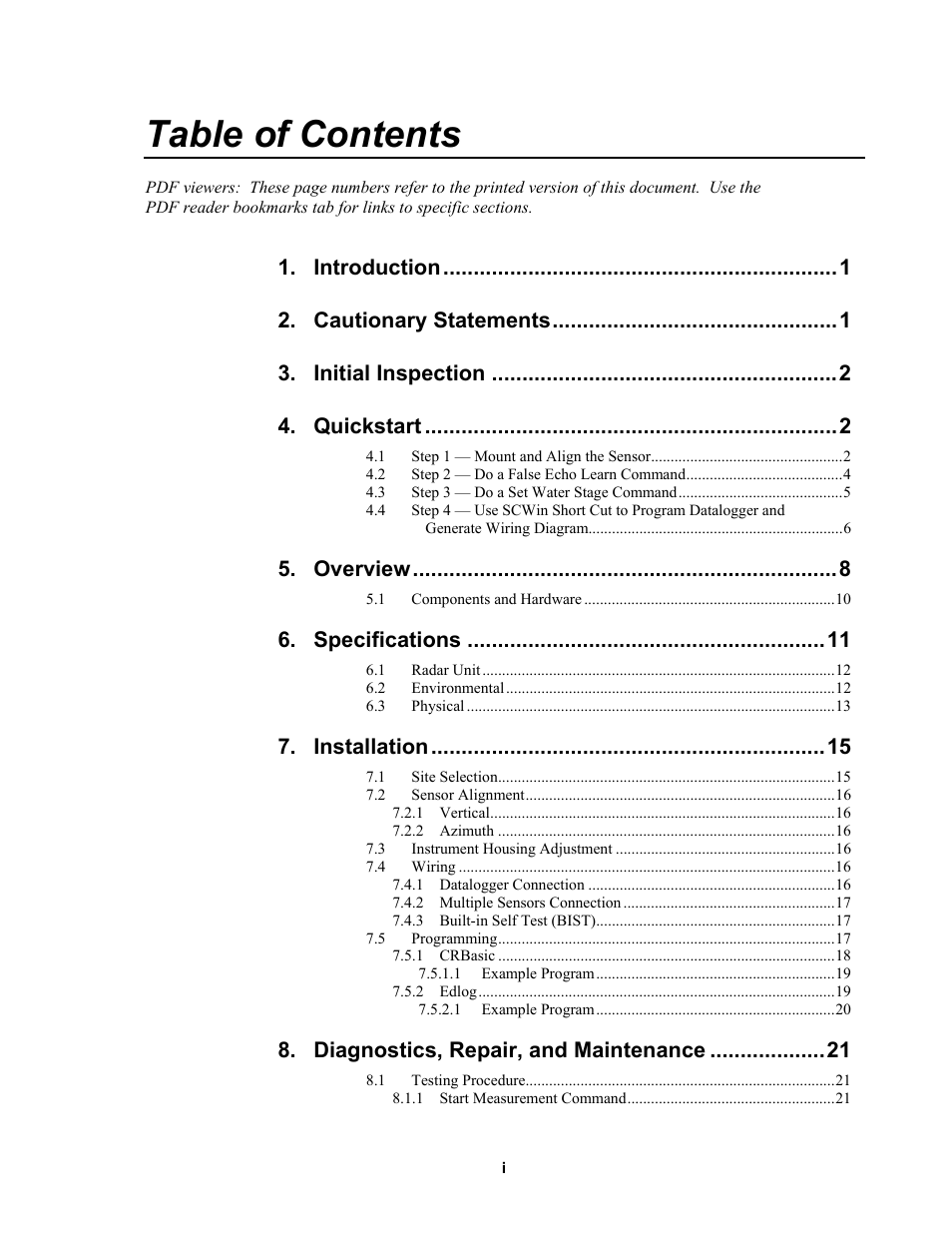 Campbell Scientific CS475, CS476, and CS477 Radar Water Level Sensor User Manual | Page 5 / 54