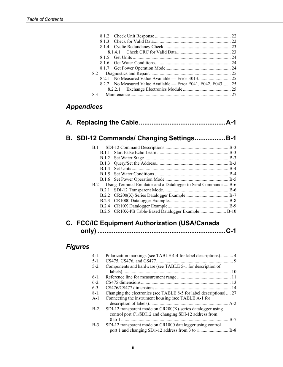 Appendices a, Figures | Campbell Scientific CS475, CS476, and CS477 Radar Water Level Sensor User Manual | Page 6 / 54