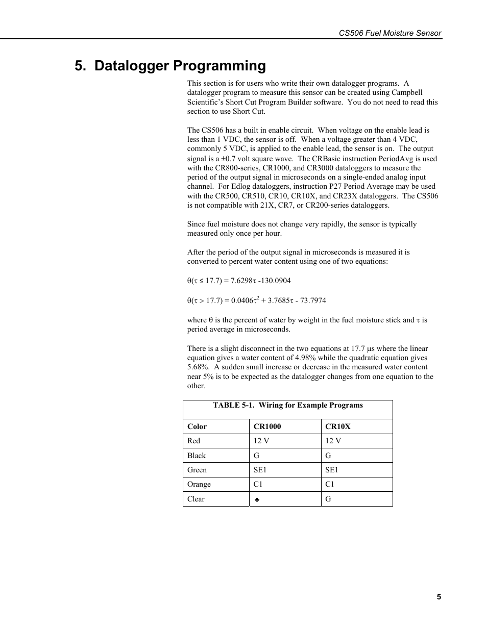 Datalogger programming | Campbell Scientific CS506 Fuel Moisture Sensor User Manual | Page 11 / 16