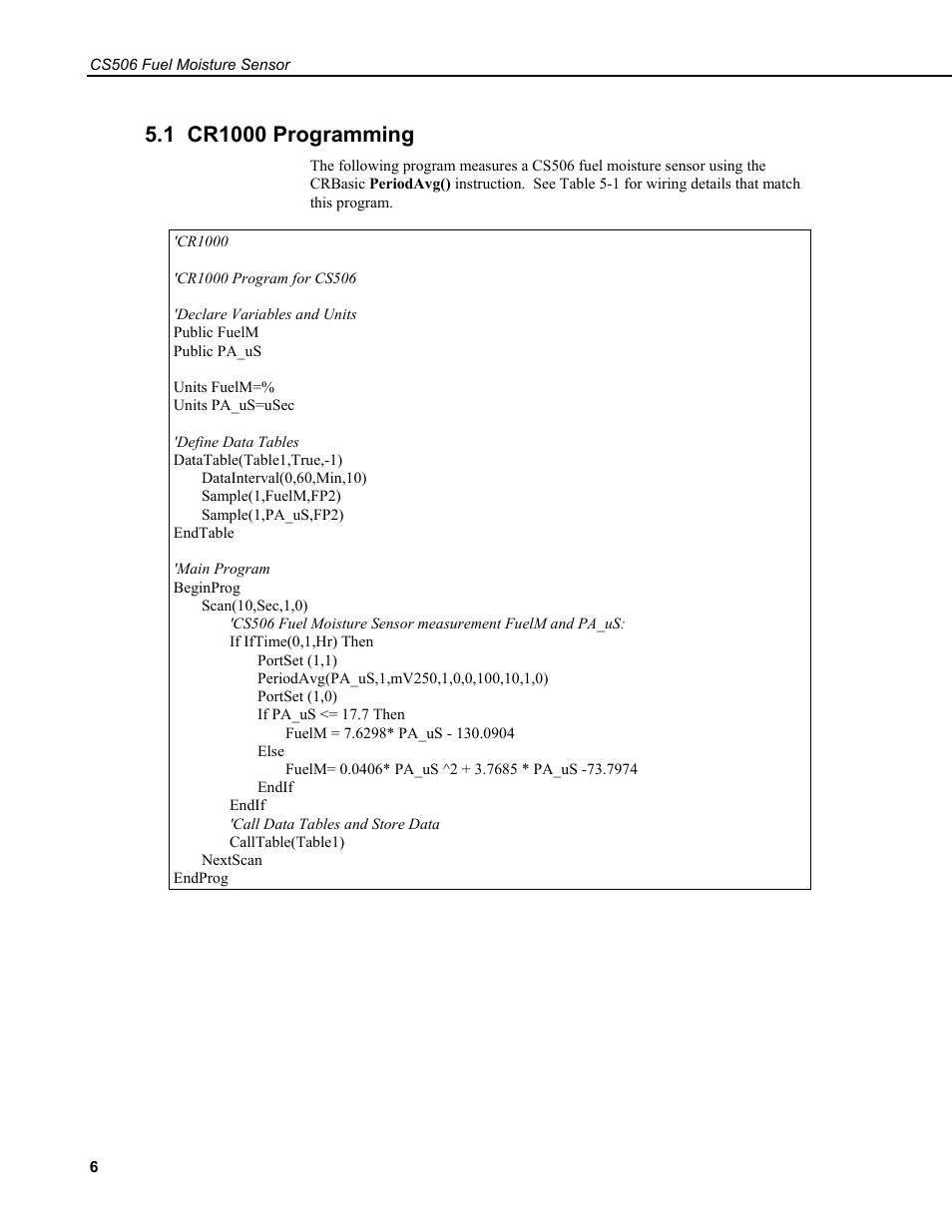 1 cr1000 programming | Campbell Scientific CS506 Fuel Moisture Sensor User Manual | Page 12 / 16