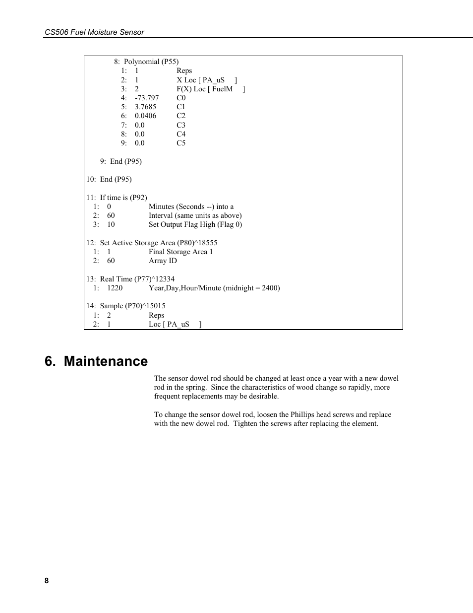 Maintenance | Campbell Scientific CS506 Fuel Moisture Sensor User Manual | Page 14 / 16