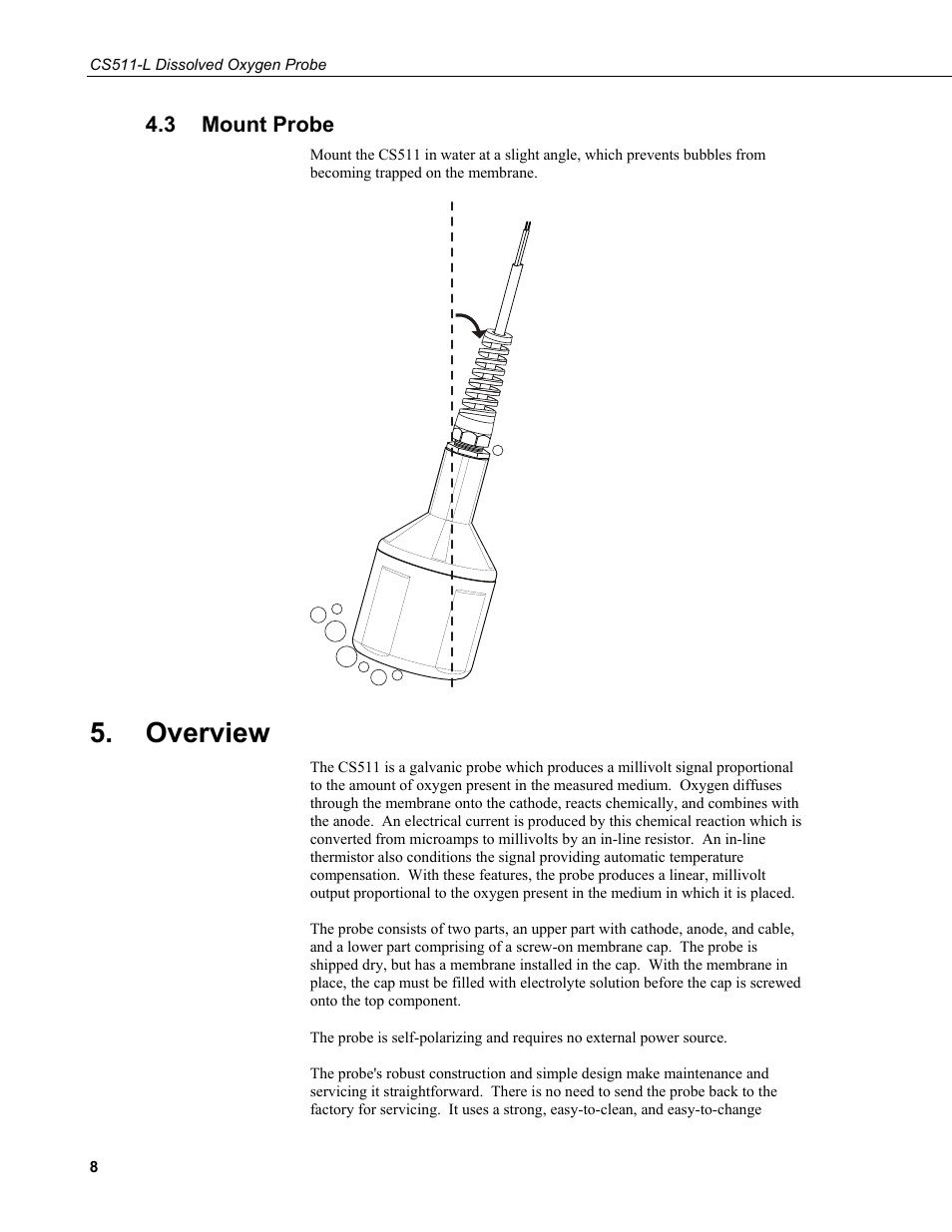 3 mount probe, Overview, Mount probe | Campbell Scientific CS511 Dissolved Oxygen Probe User Manual | Page 14 / 38