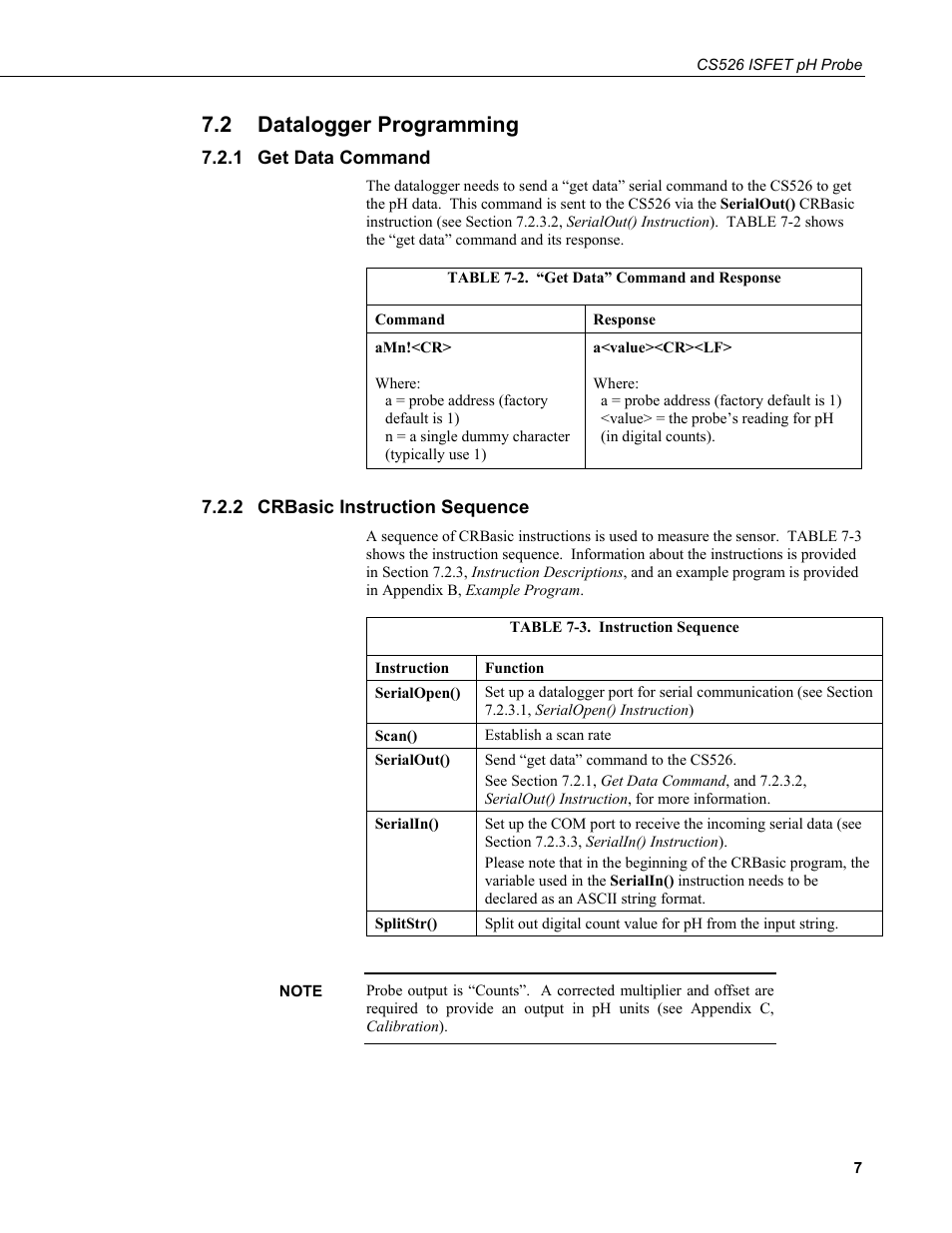 2 datalogger programming, 1 get data command, 2 crbasic instruction sequence | Datalogger programming, Get data command, Crbasic instruction sequence, 2. “get data” command and response, 3. instruction sequence | Campbell Scientific CS526 ISFET pH Probe User Manual | Page 15 / 28