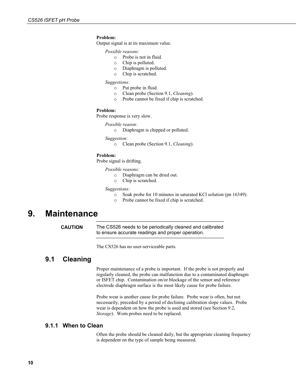 Maintenance, 1 cleaning, 1 when to clean | Cleaning, When to clean | Campbell Scientific CS526 ISFET pH Probe User Manual | Page 18 / 28