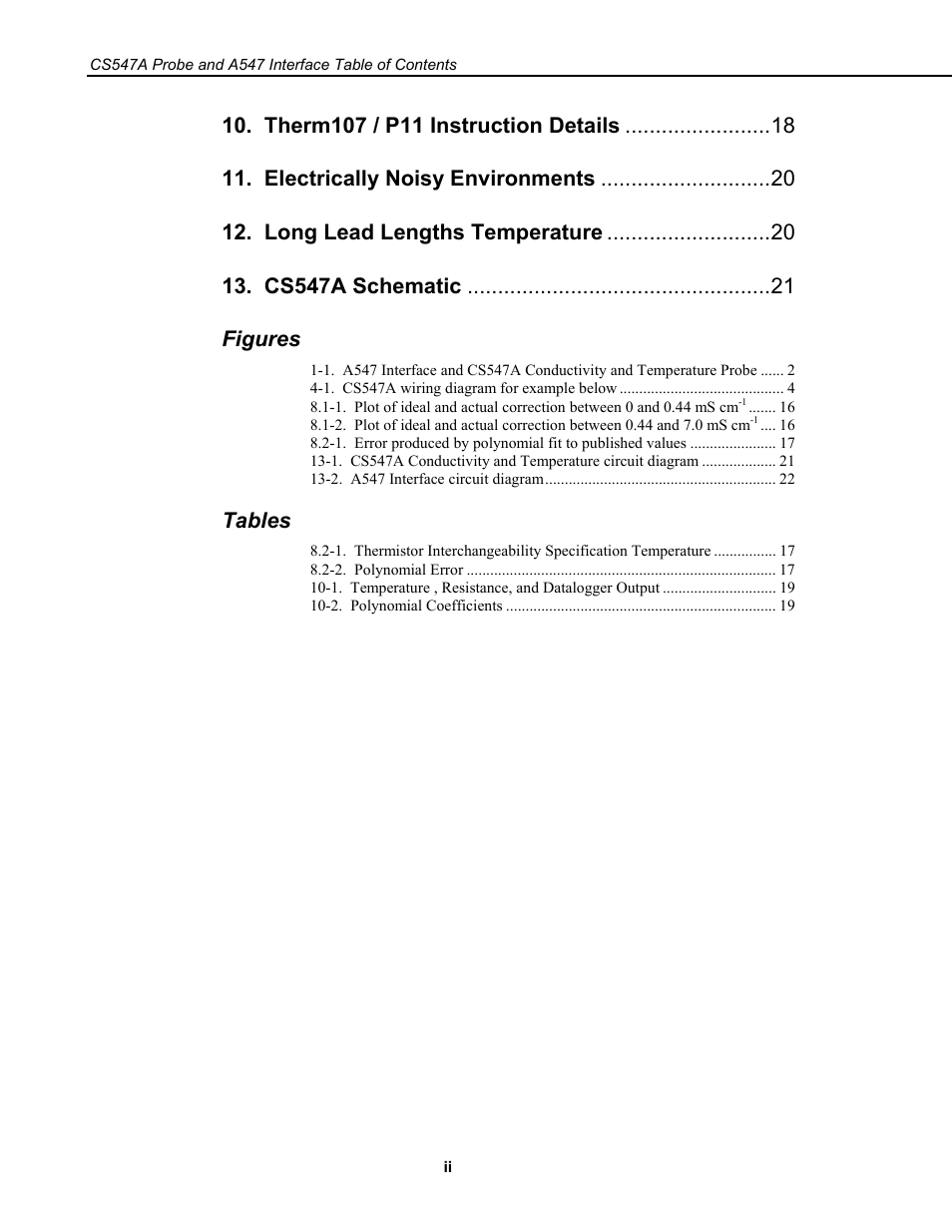 Tables | Campbell Scientific CS547A-L Conductivity/Temperature Probe and A547A Interface User Manual | Page 6 / 30