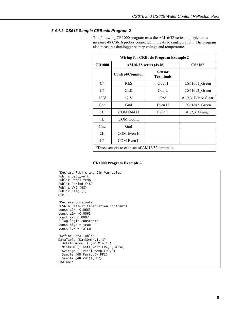 2 cs616 sample crbasic program 2, Cs616 sample crbasic program 2 | Campbell Scientific CS616 and CS625 Water Content Reflectometers User Manual | Page 15 / 50