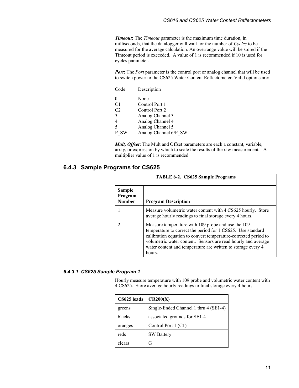 3 sample programs for cs625, 1 cs625 sample program 1, Sample programs for cs625 | Cs625 sample program 1, 2. cs625 sample programs | Campbell Scientific CS616 and CS625 Water Content Reflectometers User Manual | Page 17 / 50