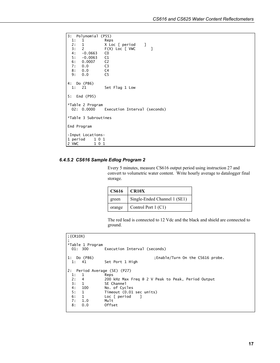 2 cs616 sample edlog program 2, Cs616 sample edlog program 2 | Campbell Scientific CS616 and CS625 Water Content Reflectometers User Manual | Page 23 / 50