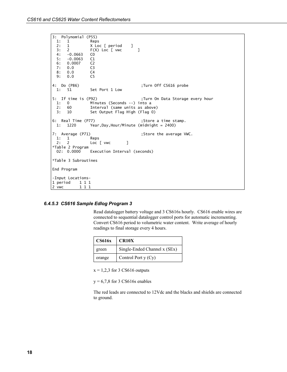 3 cs616 sample edlog program 3, Cs616 sample edlog program 3 | Campbell Scientific CS616 and CS625 Water Content Reflectometers User Manual | Page 24 / 50