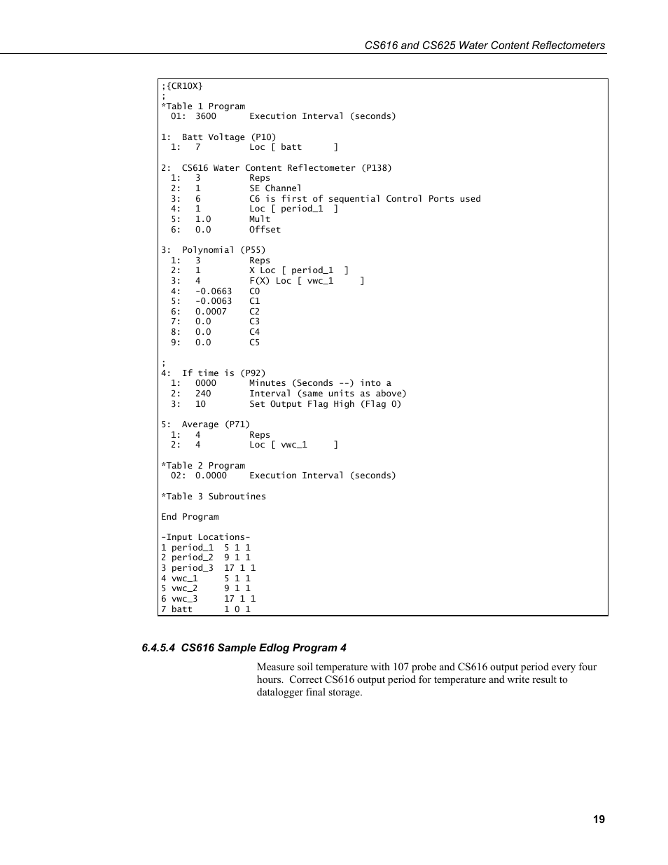 4 cs616 sample edlog program 4, Cs616 sample edlog program 4 | Campbell Scientific CS616 and CS625 Water Content Reflectometers User Manual | Page 25 / 50