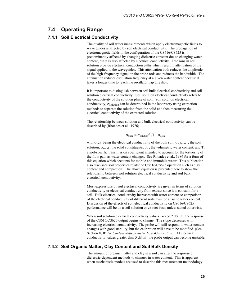 4 operating range, 1 soil electrical conductivity, Operating range | Soil electrical conductivity | Campbell Scientific CS616 and CS625 Water Content Reflectometers User Manual | Page 35 / 50