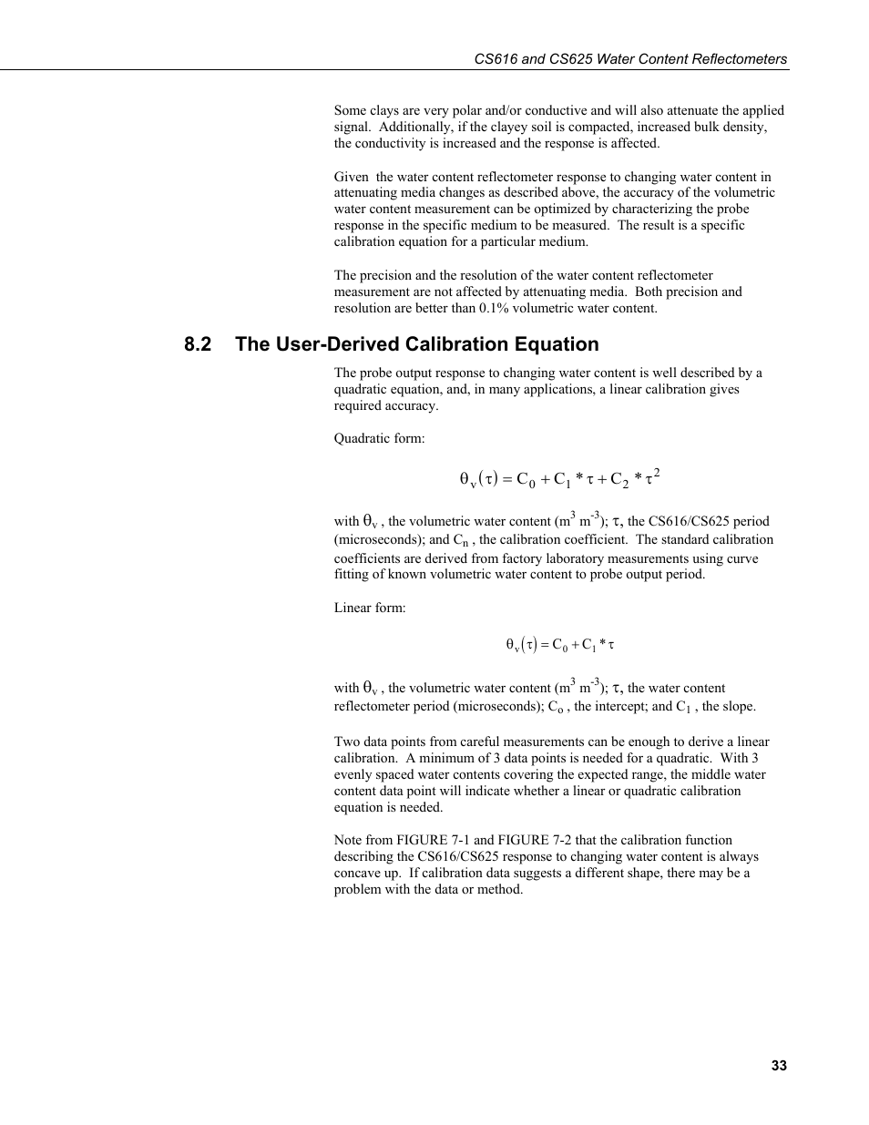 2 the user-derived calibration equation, The user-derived calibration equation | Campbell Scientific CS616 and CS625 Water Content Reflectometers User Manual | Page 39 / 50