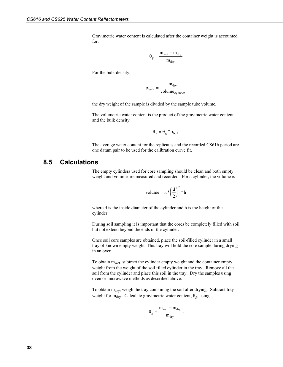 5 calculations, Calculations | Campbell Scientific CS616 and CS625 Water Content Reflectometers User Manual | Page 44 / 50