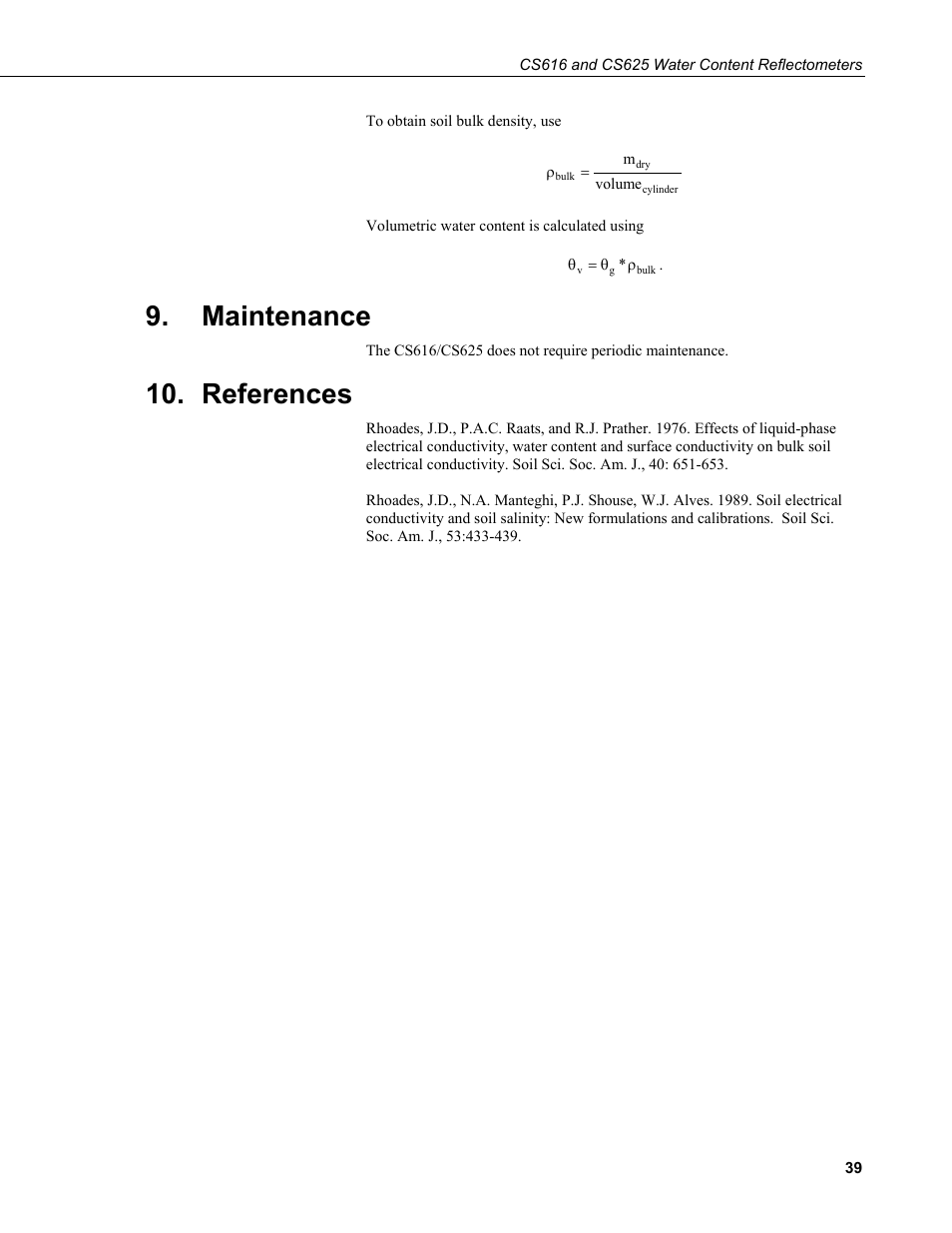 Maintenance, References | Campbell Scientific CS616 and CS625 Water Content Reflectometers User Manual | Page 45 / 50