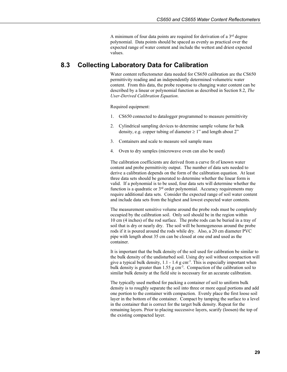 3 collecting laboratory data for calibration, Collecting laboratory data for calibration | Campbell Scientific CS650 and CS655 Water Content Reflectometers User Manual | Page 37 / 56