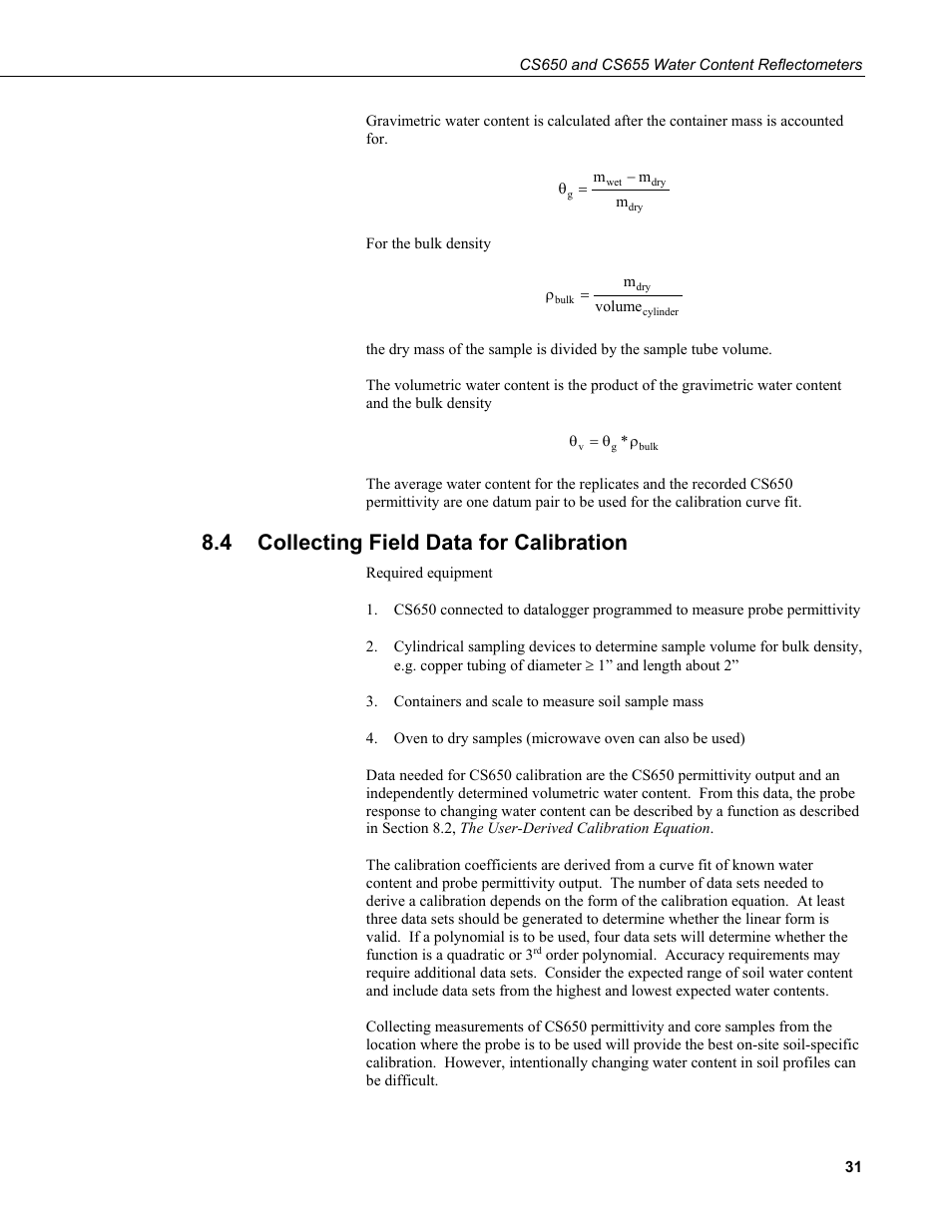 4 collecting field data for calibration, Collecting field data for calibration | Campbell Scientific CS650 and CS655 Water Content Reflectometers User Manual | Page 39 / 56