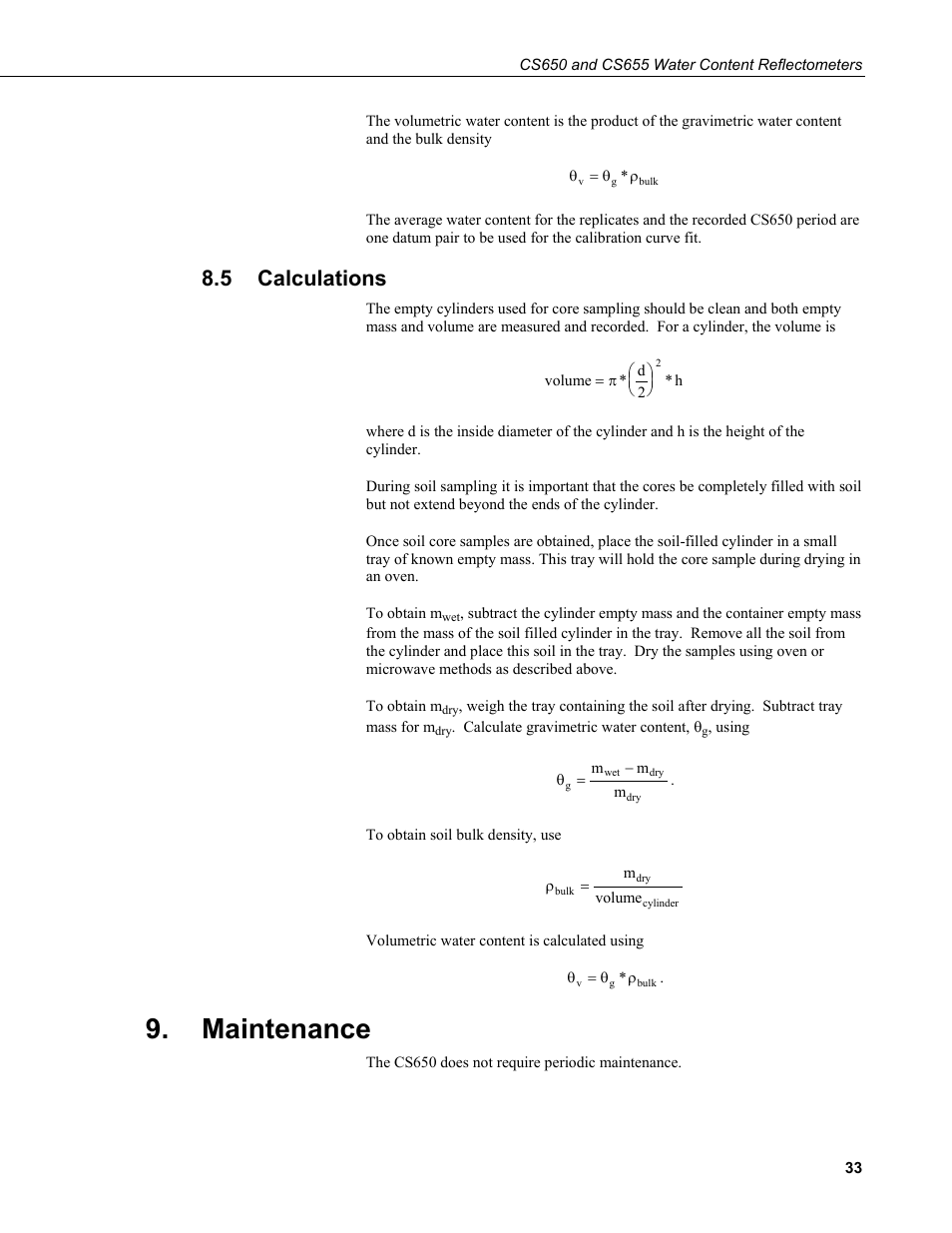 5 calculations, Maintenance, Calculations | Campbell Scientific CS650 and CS655 Water Content Reflectometers User Manual | Page 41 / 56