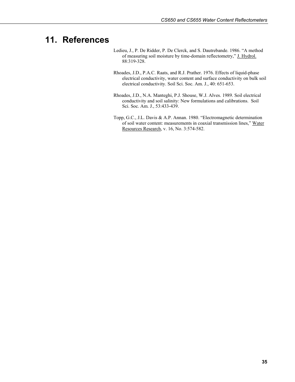 References | Campbell Scientific CS650 and CS655 Water Content Reflectometers User Manual | Page 43 / 56