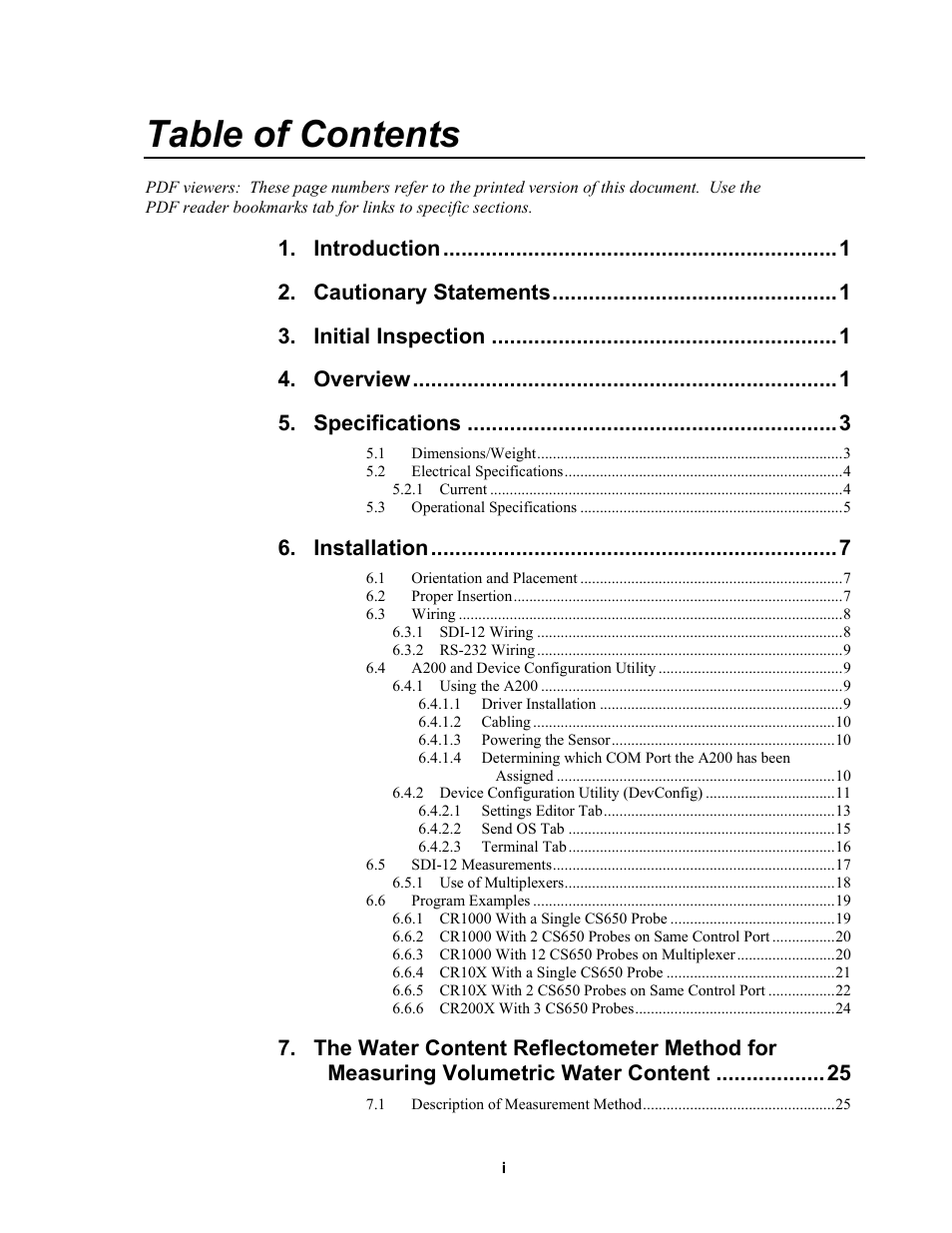 Campbell Scientific CS650 and CS655 Water Content Reflectometers User Manual | Page 5 / 56