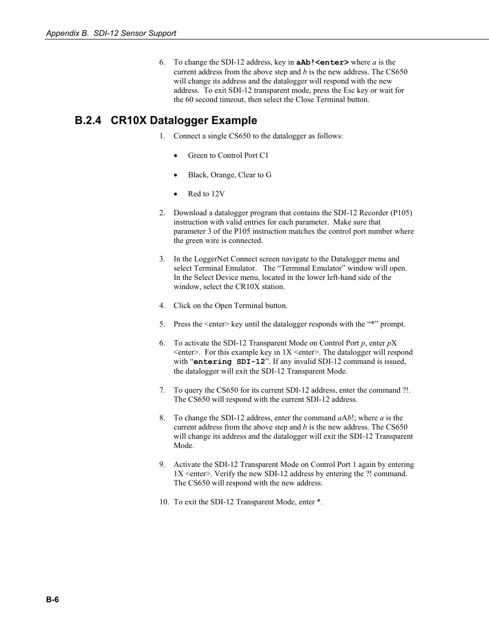 B.2.4 cr10x datalogger example, B.2.4 | Campbell Scientific CS650 and CS655 Water Content Reflectometers User Manual | Page 52 / 56
