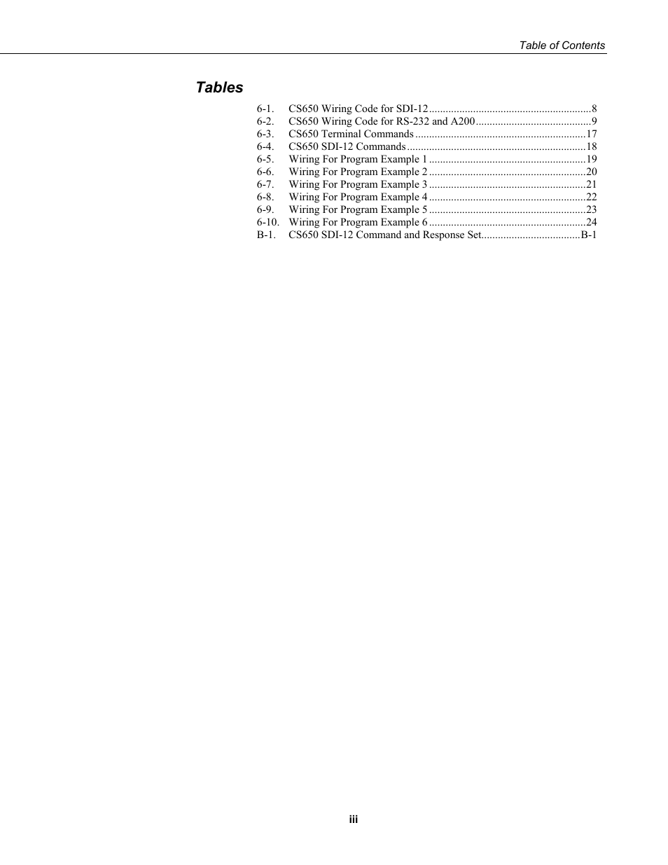 Tables | Campbell Scientific CS650 and CS655 Water Content Reflectometers User Manual | Page 7 / 56