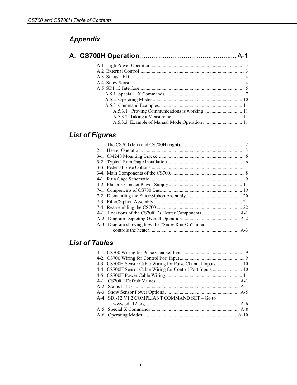 List of figures, List of tables | Campbell Scientific CS700 Tipping Bucket Rain Gage and CS700H Heated Rain Gage User Manual | Page 4 / 42