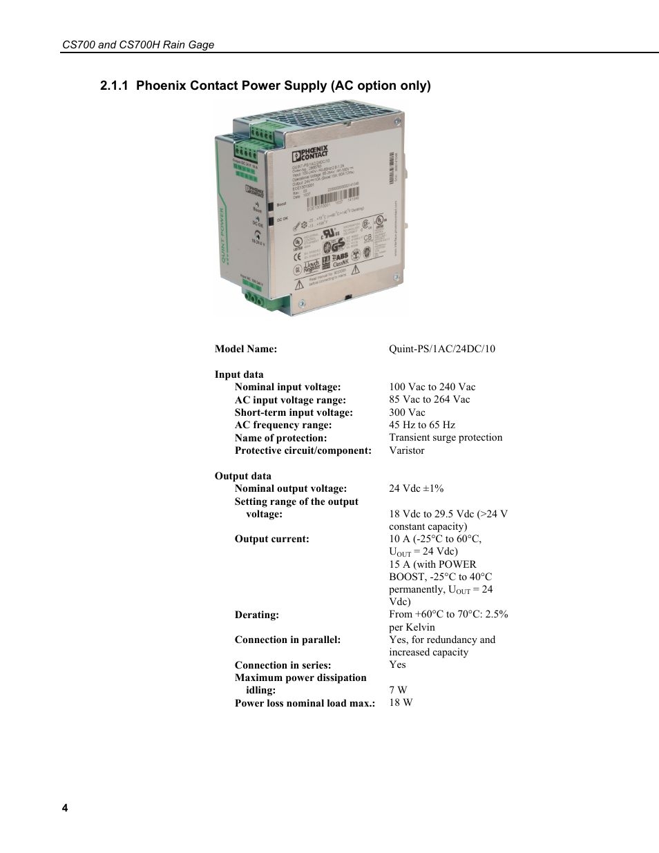 1 phoenix contact power supply (ac option only) | Campbell Scientific CS700 Tipping Bucket Rain Gage and CS700H Heated Rain Gage User Manual | Page 8 / 42